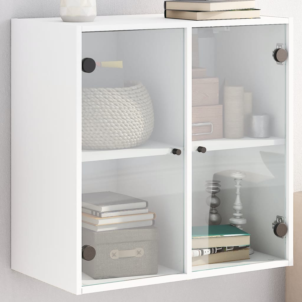 Wall cabinet with white glass doors 68x37x68.5 cm