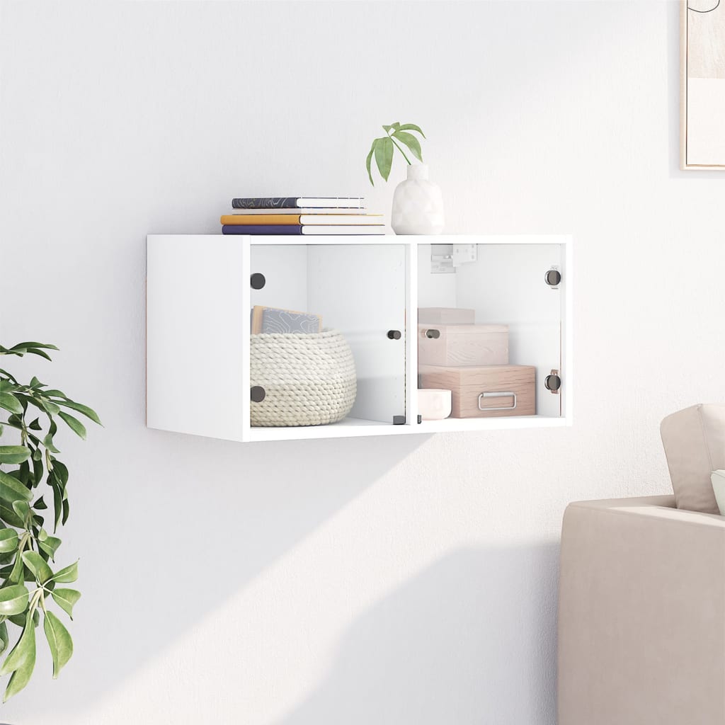 Wall cabinet with white glass doors 68.5x37x35 cm