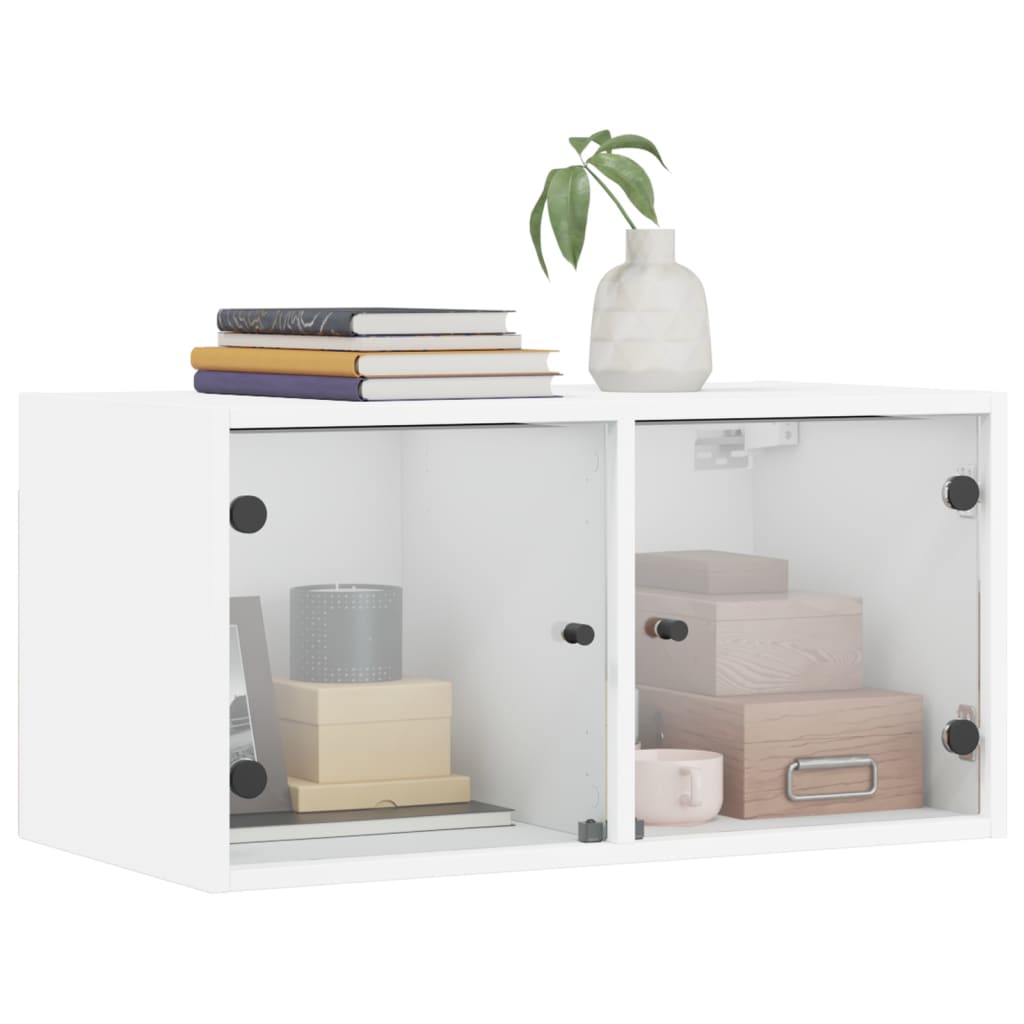 Wall cabinet with white glass doors 68.5x37x35 cm
