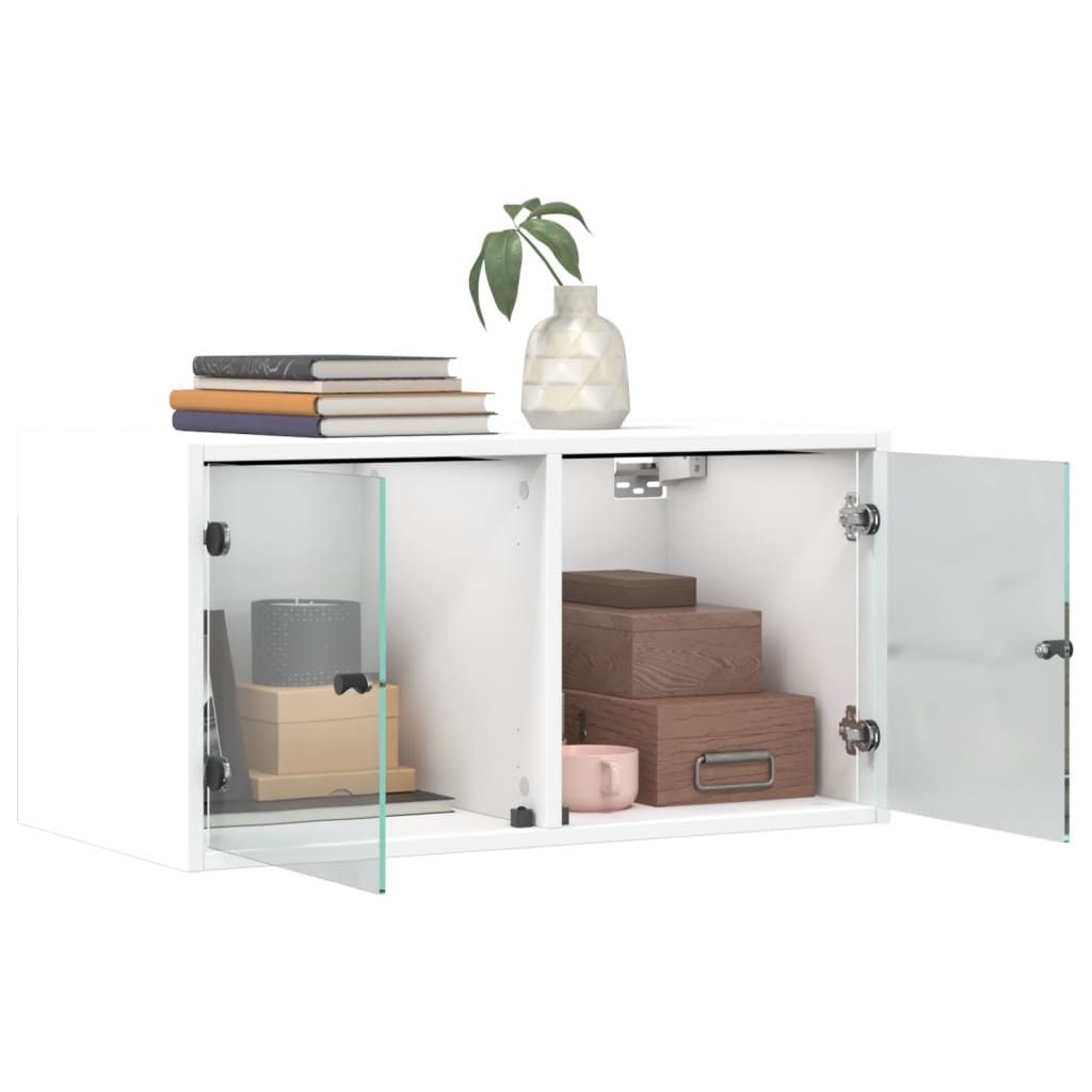 Wall cabinet with white glass doors 68.5x37x35 cm