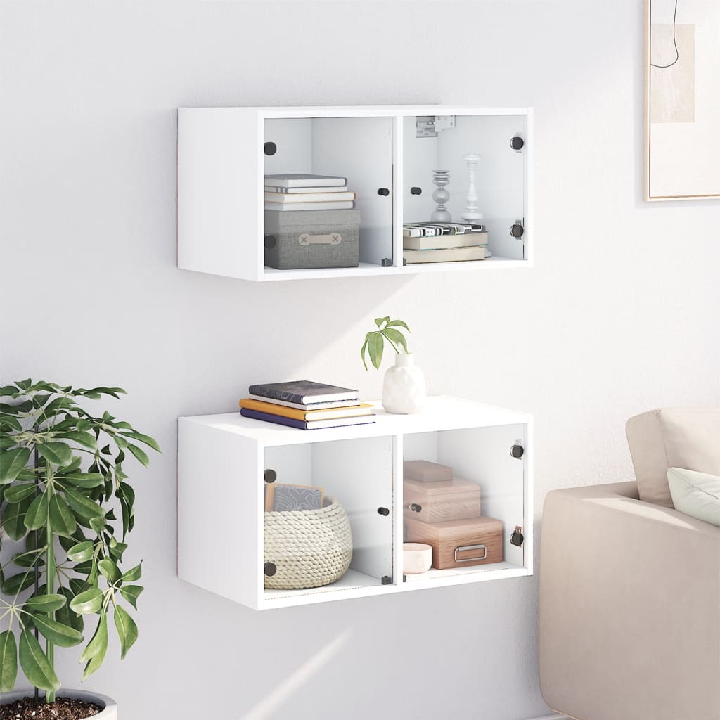 Wall cabinets with glass doors 2 pcs white 68.5x37x35 cm