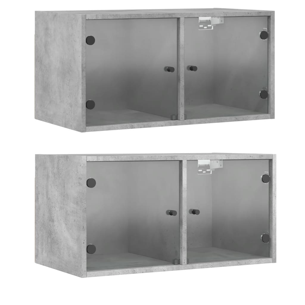 Wall cabinets and glass doors 2pcs Gray concrete 68.5x37x35cm