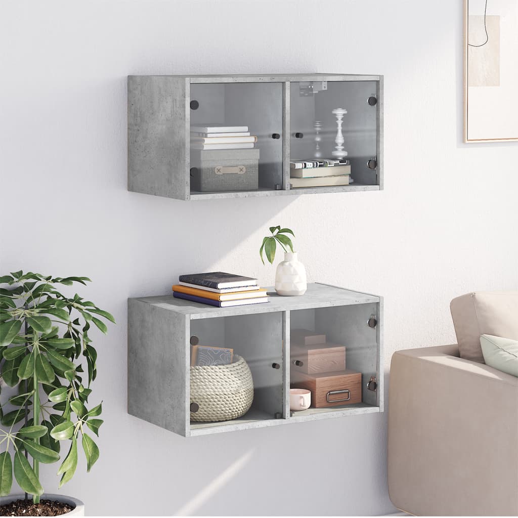 Wall cabinets and glass doors 2pcs Gray concrete 68.5x37x35cm