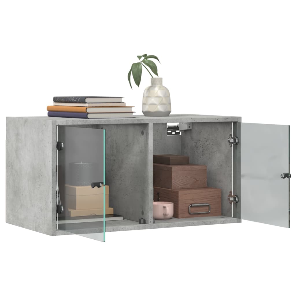 Wall cabinets and glass doors 2pcs Gray concrete 68.5x37x35cm