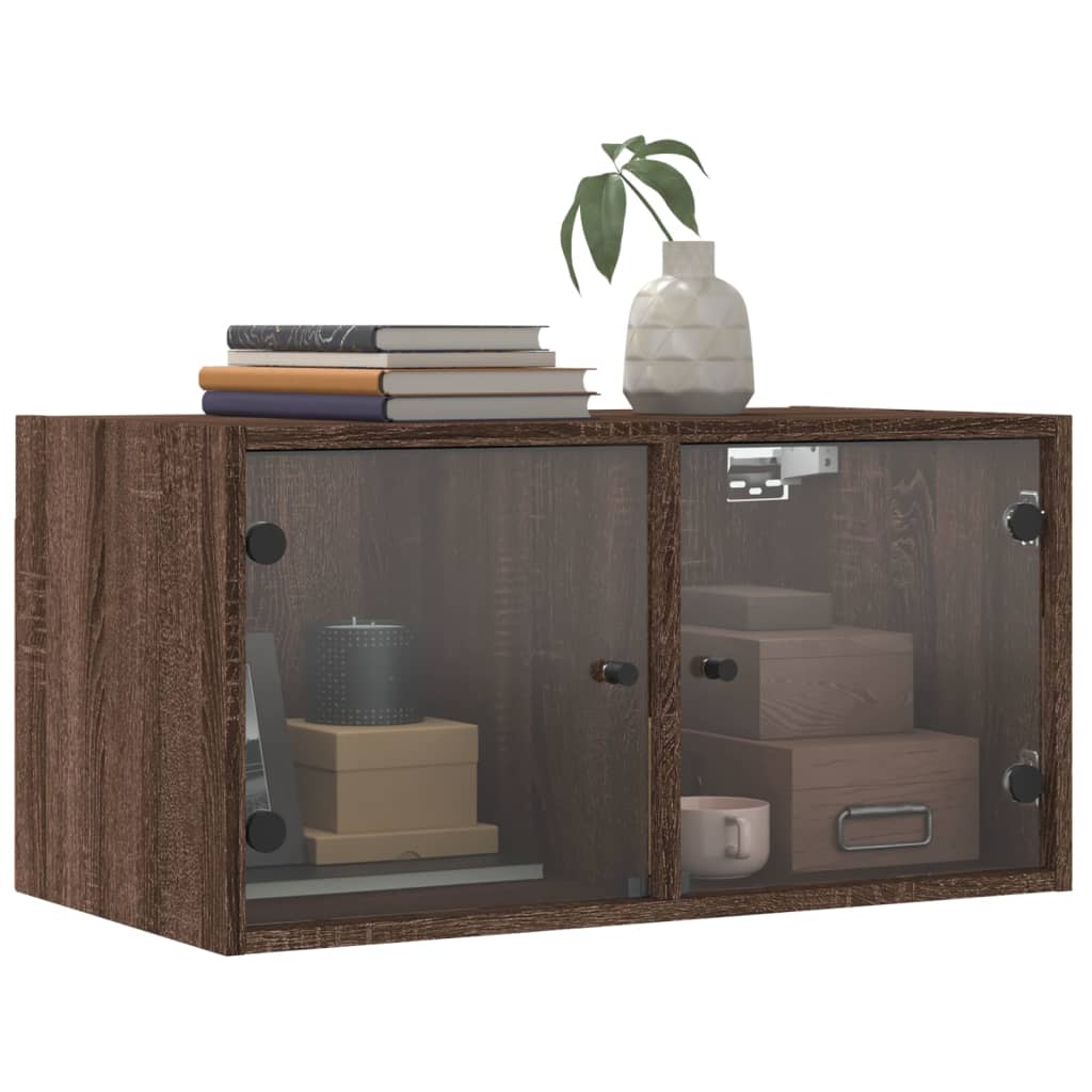 Wall cabinets glass doors 2 pcs brown oak 68.5x37x35cm