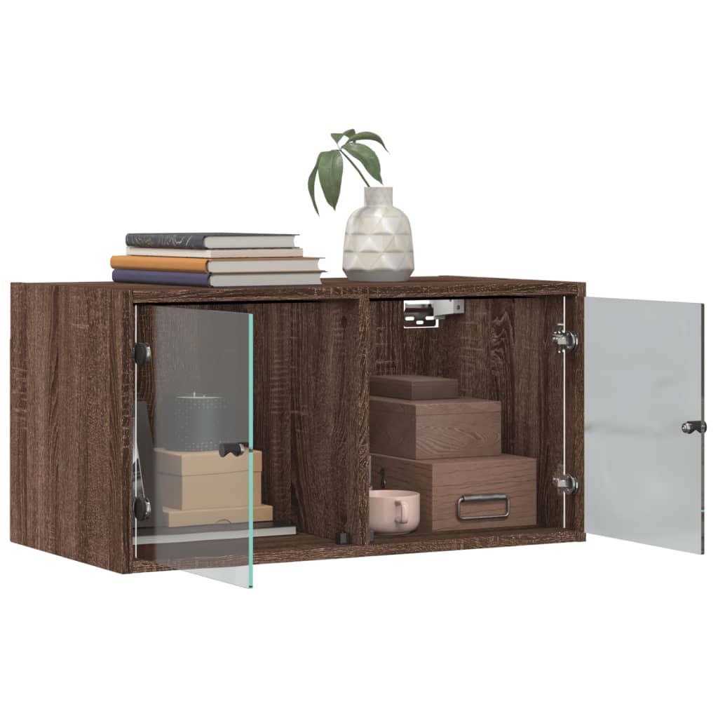 Wall cabinets glass doors 2 pcs brown oak 68.5x37x35cm