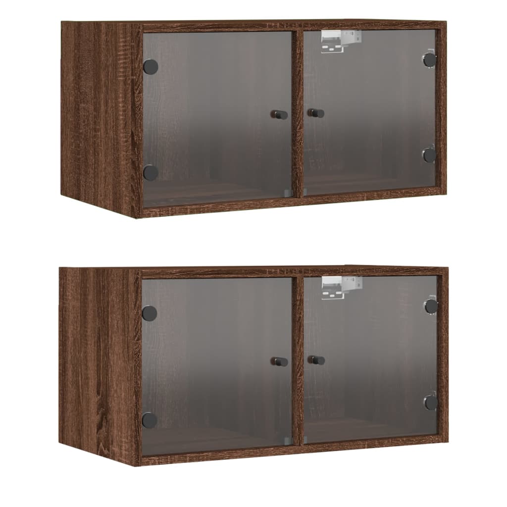 Wall cabinets glass doors 2 pcs brown oak 68.5x37x35cm