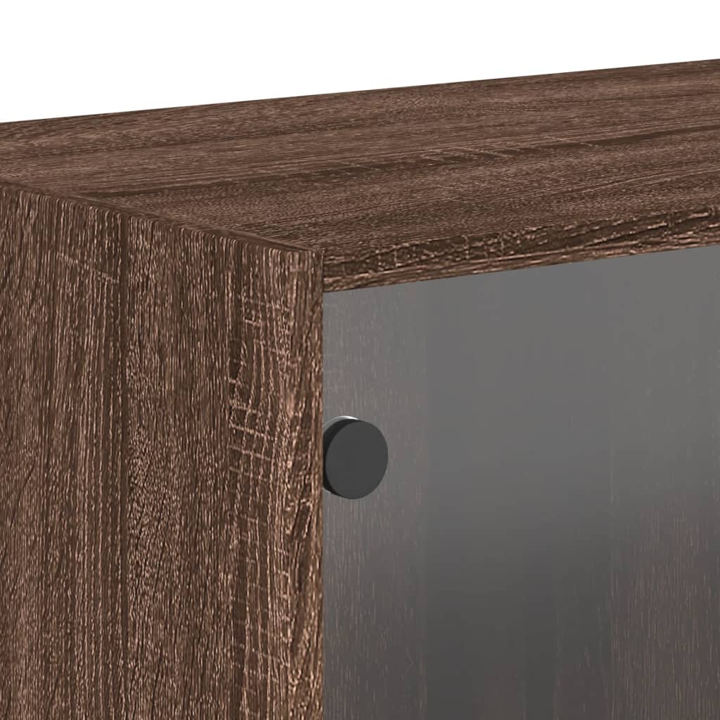 Wall cabinets glass doors 2 pcs brown oak 68.5x37x35cm
