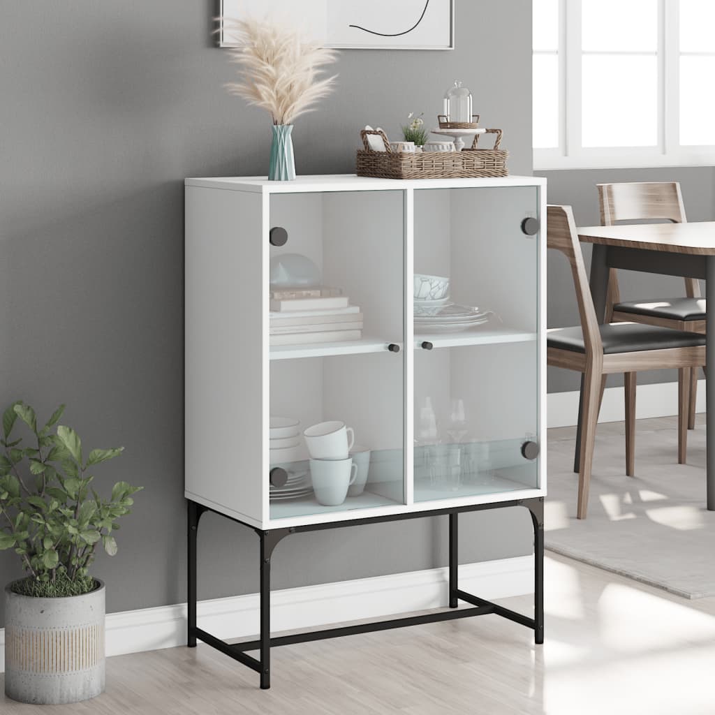 Armadio laterale con porte di vetro bianco 69x37x100 cm