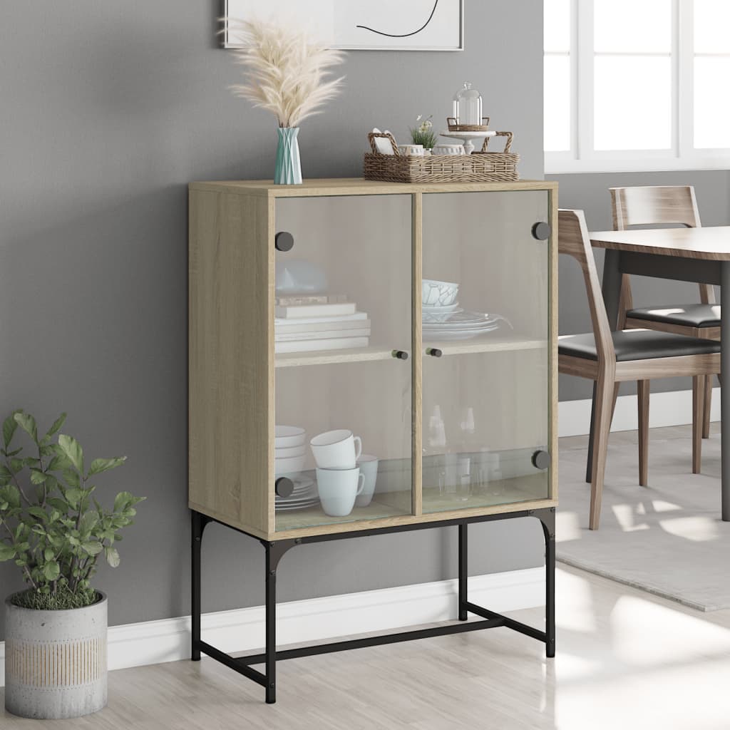 Cabinet laterale con porte di vetro in quercia Sonoma 69x37x100 cm