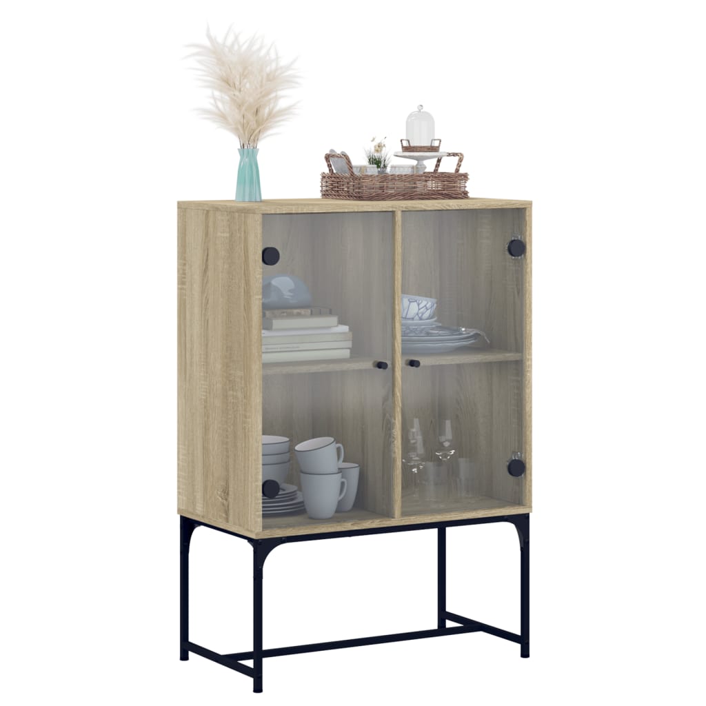 Cabinet laterale con porte di vetro in quercia Sonoma 69x37x100 cm