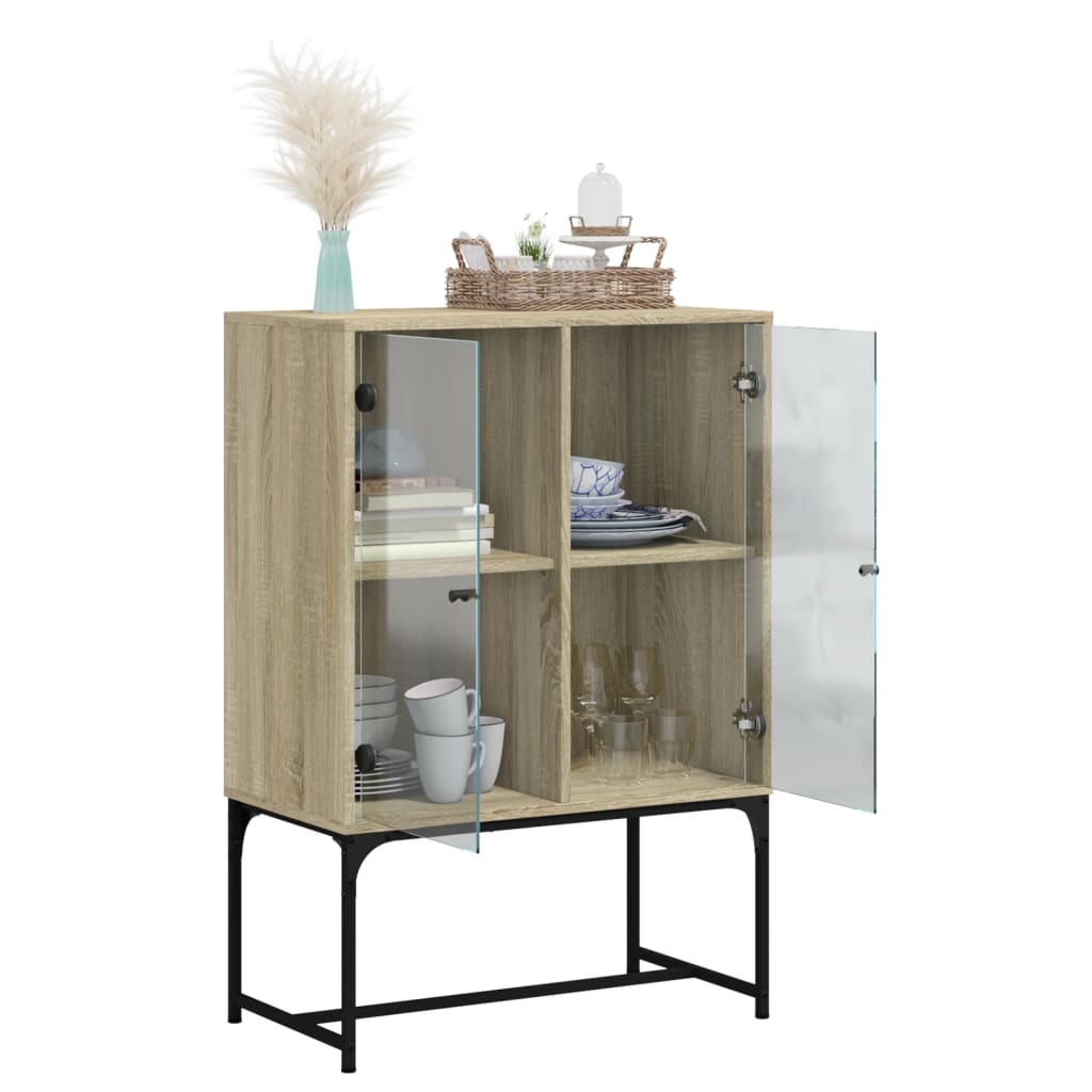 Cabinet laterale con porte di vetro in quercia Sonoma 69x37x100 cm