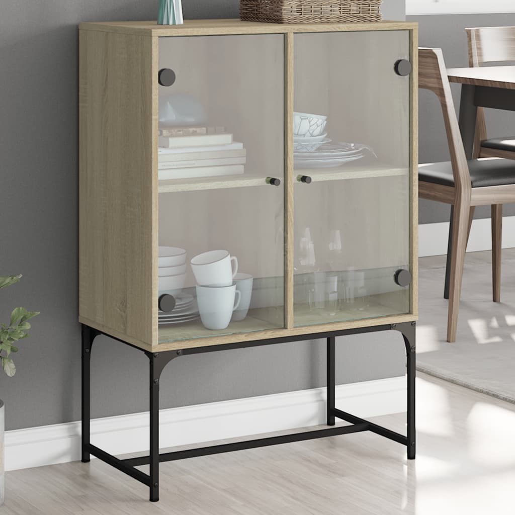Cabinet laterale con porte di vetro in quercia Sonoma 69x37x100 cm