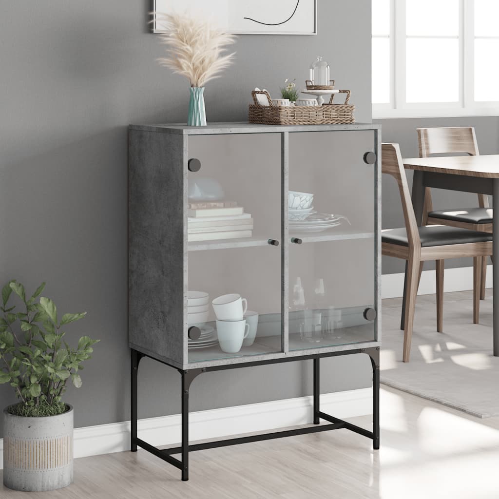 Armadio laterale con porte di vetro grigio in cemento 69x37x100 cm