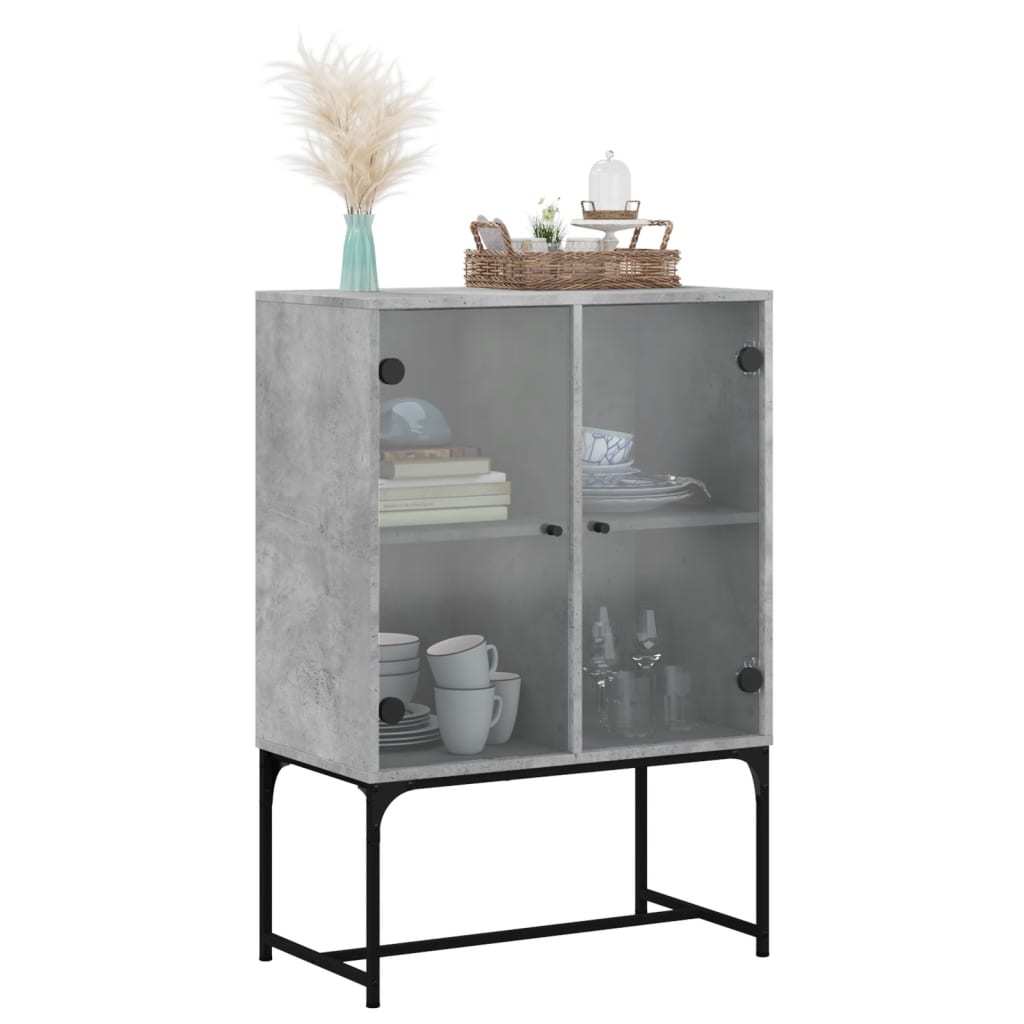 Armadio laterale con porte di vetro grigio in cemento 69x37x100 cm