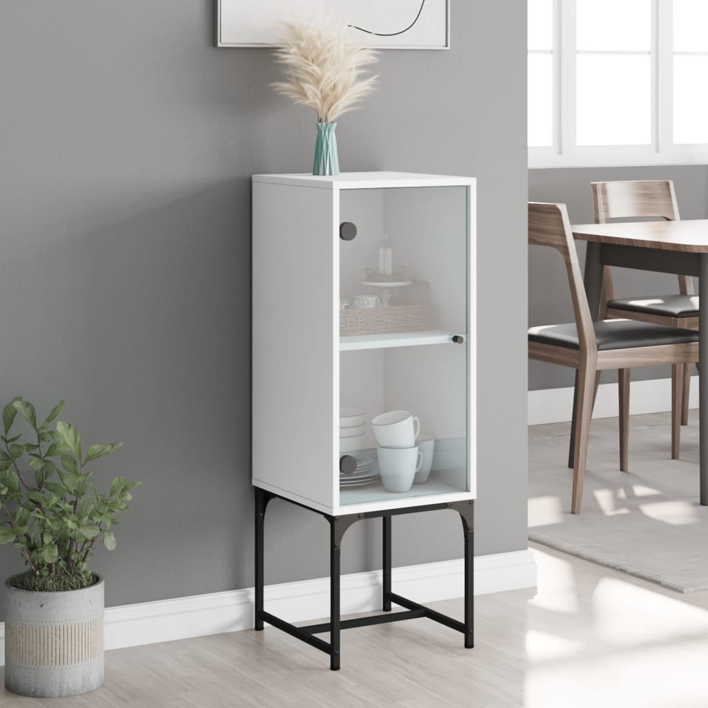 Armadio laterale con porta in vetro bianco 35x37x100 cm
