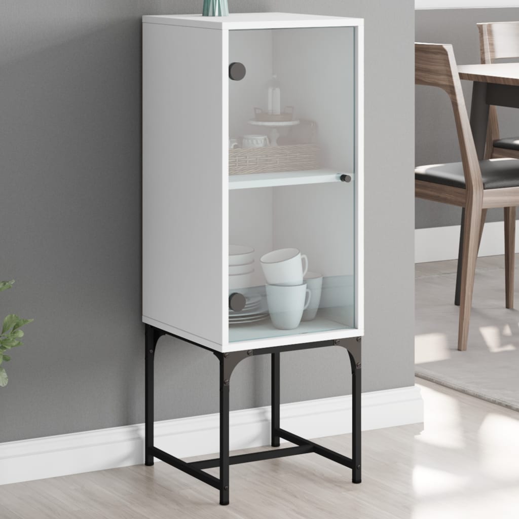 Armadio laterale con porta in vetro bianco 35x37x100 cm