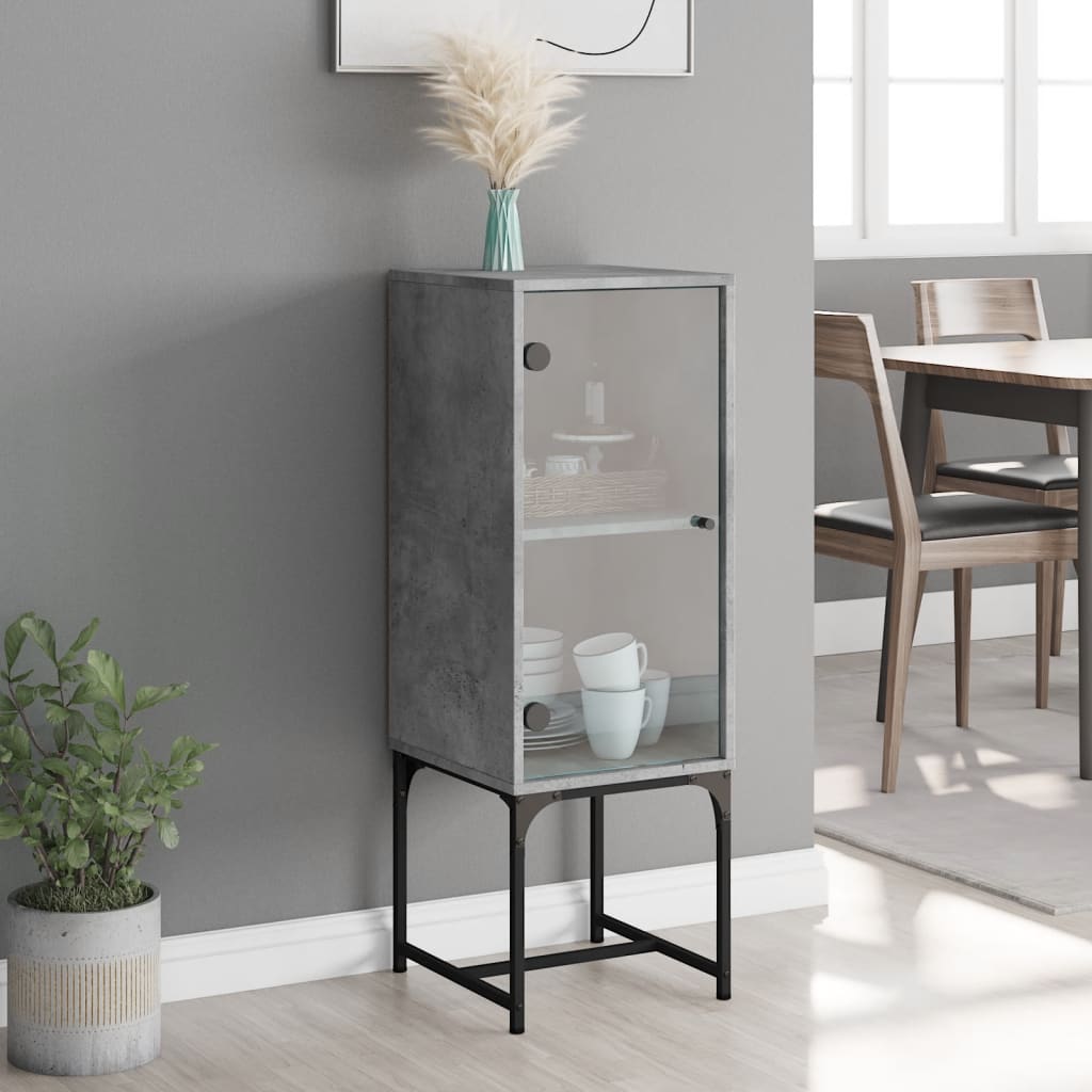 Armadio laterale con porta in vetro grigio in cemento 35x37x100 cm