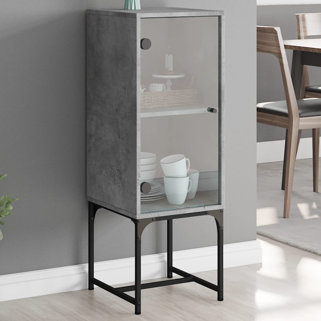 Armadio laterale con porta in vetro grigio in cemento 35x37x100 cm