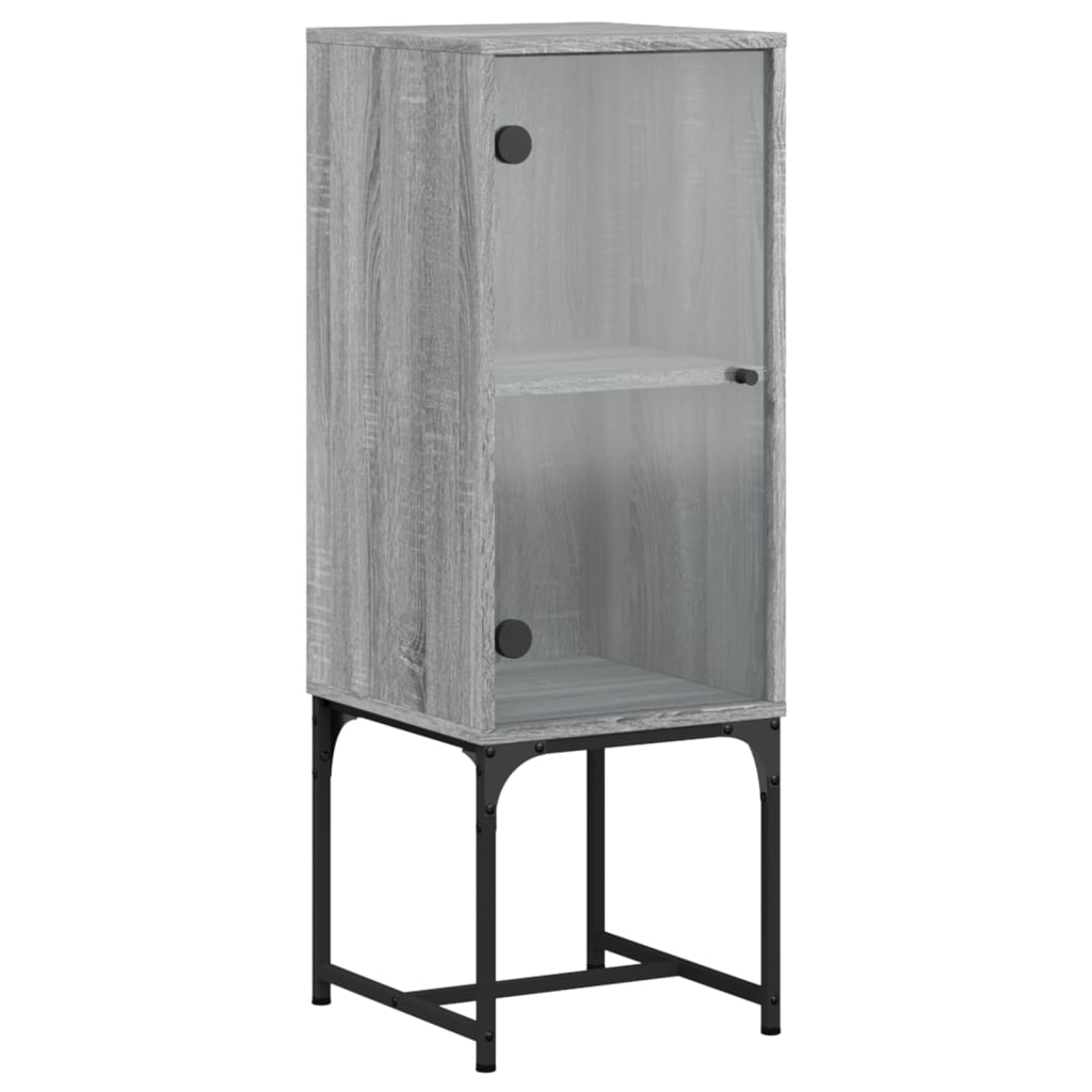 Armadio laterale con porta di vetro Sonoma grigio 35x37x100 cm