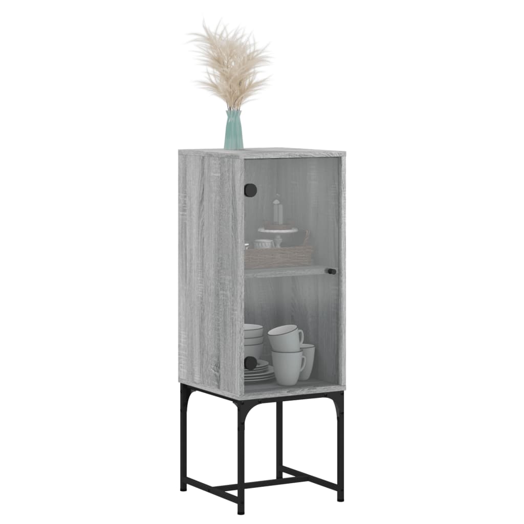 Armadio laterale con porta di vetro Sonoma grigio 35x37x100 cm