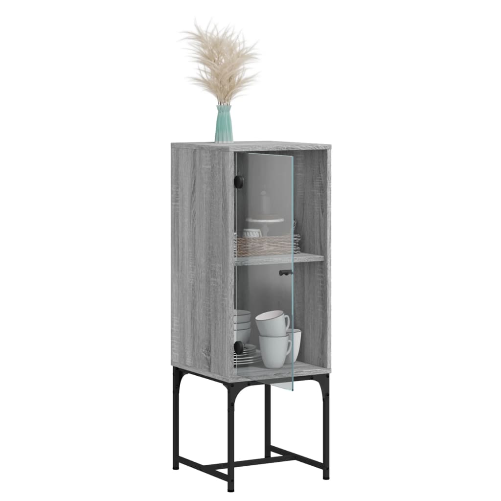 Armadio laterale con porta di vetro Sonoma grigio 35x37x100 cm