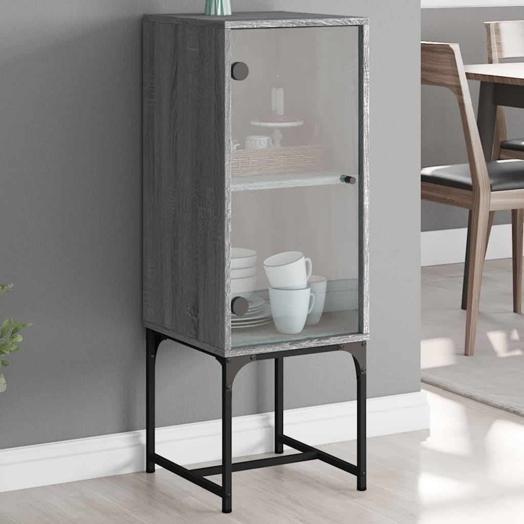 Armadio laterale con porta di vetro Sonoma grigio 35x37x100 cm