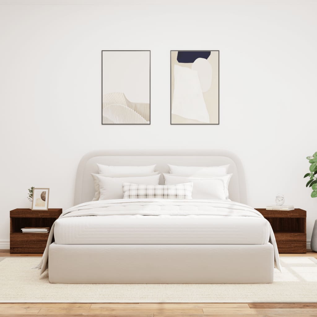 Comodino e luci a LED 2 pezzi rovere marrone 50x40x45 cm