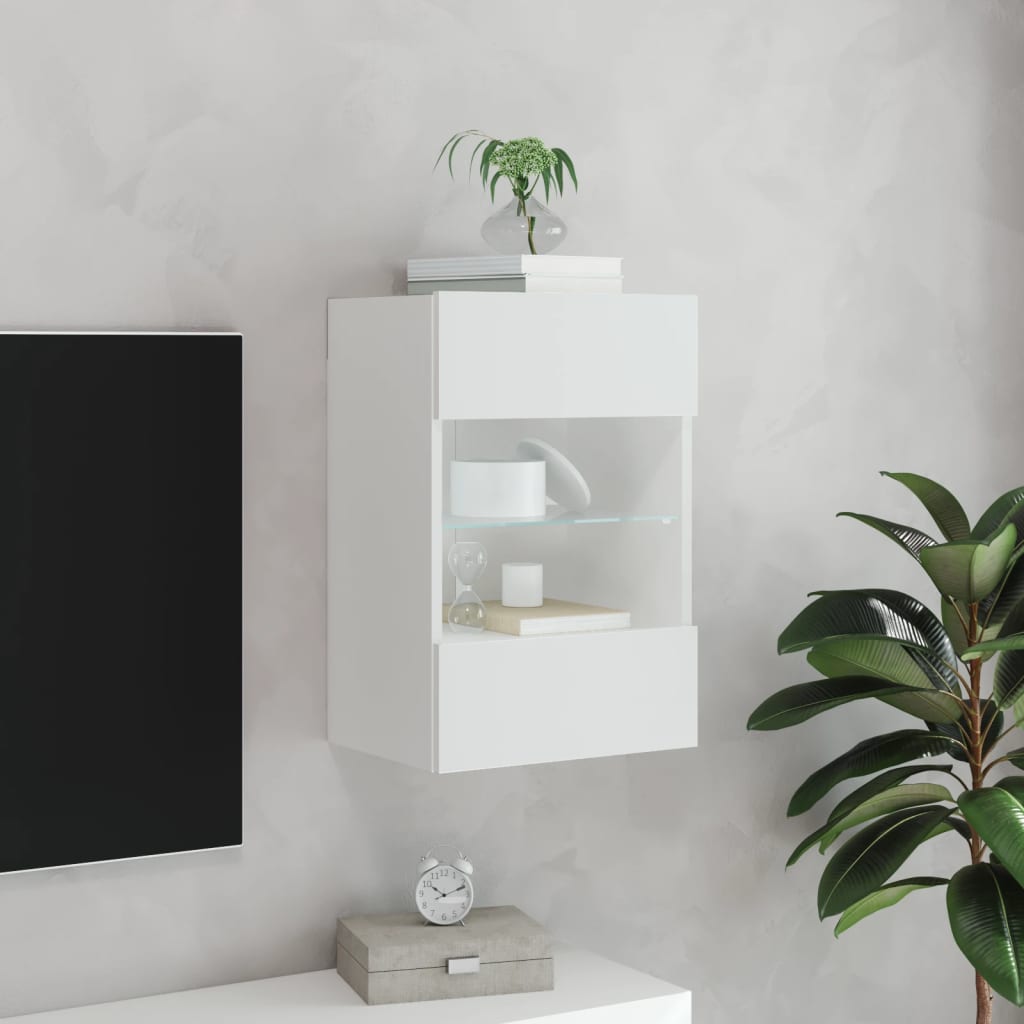 Wall TV cabinet with white LED lights 40x30x60.5 cm