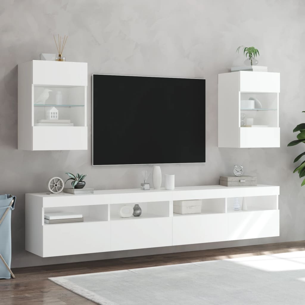 Wall TV cabinet with white LED lights 40x30x60.5 cm