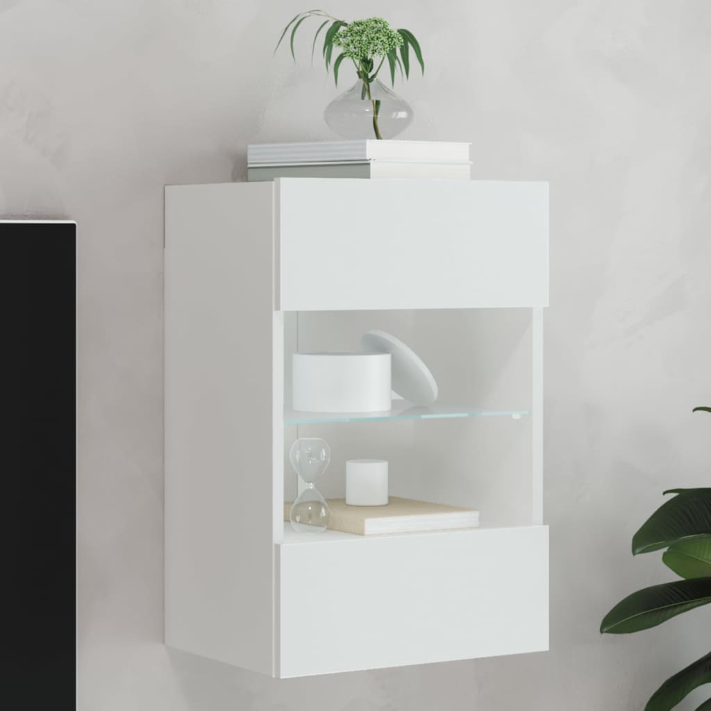 Wall TV cabinet with white LED lights 40x30x60.5 cm