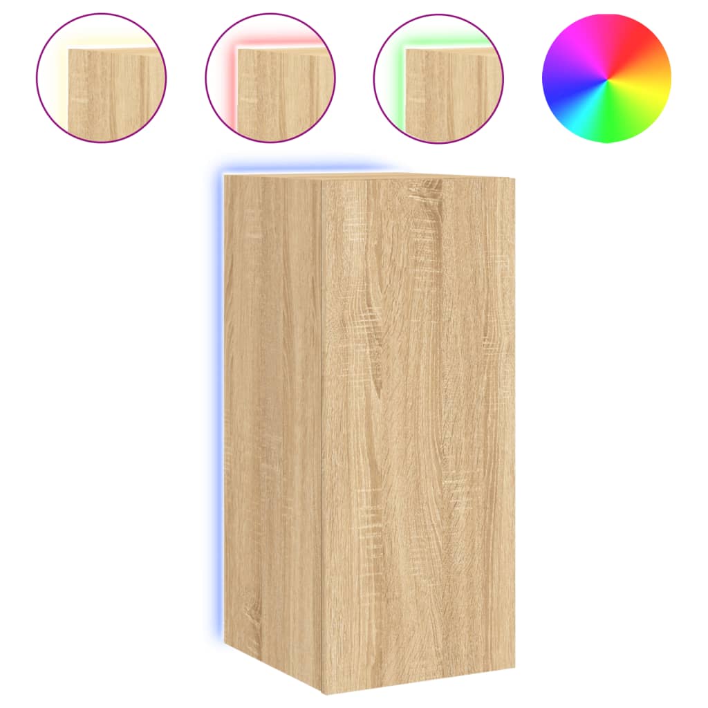Wall TV cabinet with LED light oak light 30.5x35x70 cm