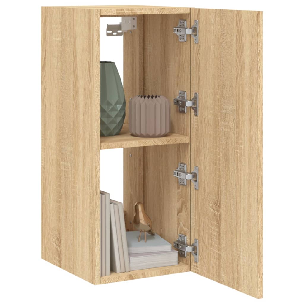 Wall TV cabinet with LED light oak light 30.5x35x70 cm