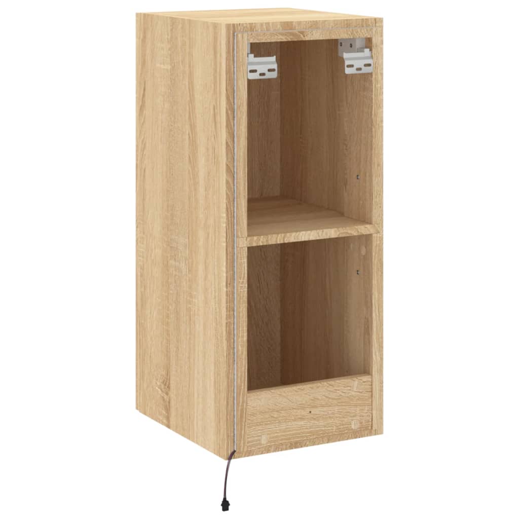 Wall TV cabinet with LED light oak light 30.5x35x70 cm