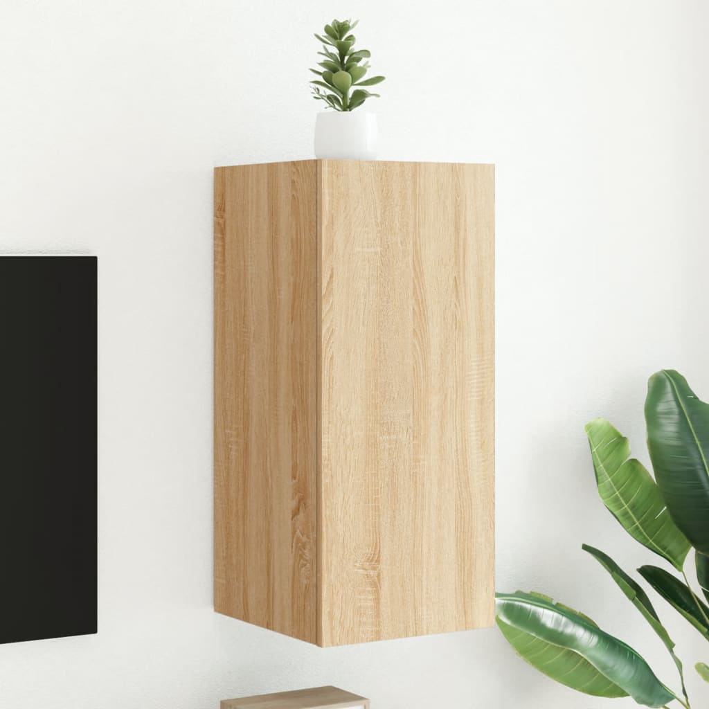 Wall TV cabinet with LED light oak light 30.5x35x70 cm