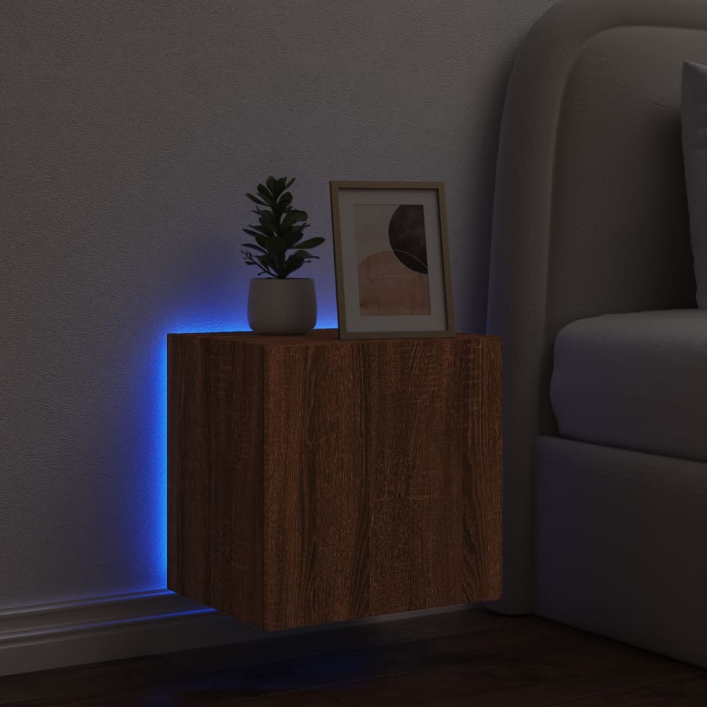 Meuble TV mural avec lumières LED chêne marron 40,5x35x40 cm