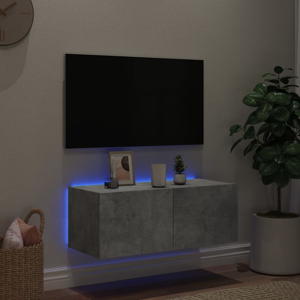 Gabinete de TV de pared con hormigón gris claro LED 80x35x31 cm