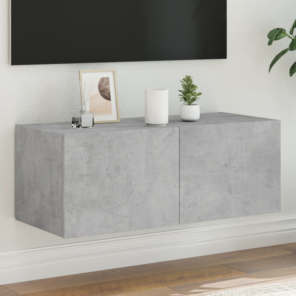 Gabinete de TV de pared con hormigón gris claro LED 80x35x31 cm
