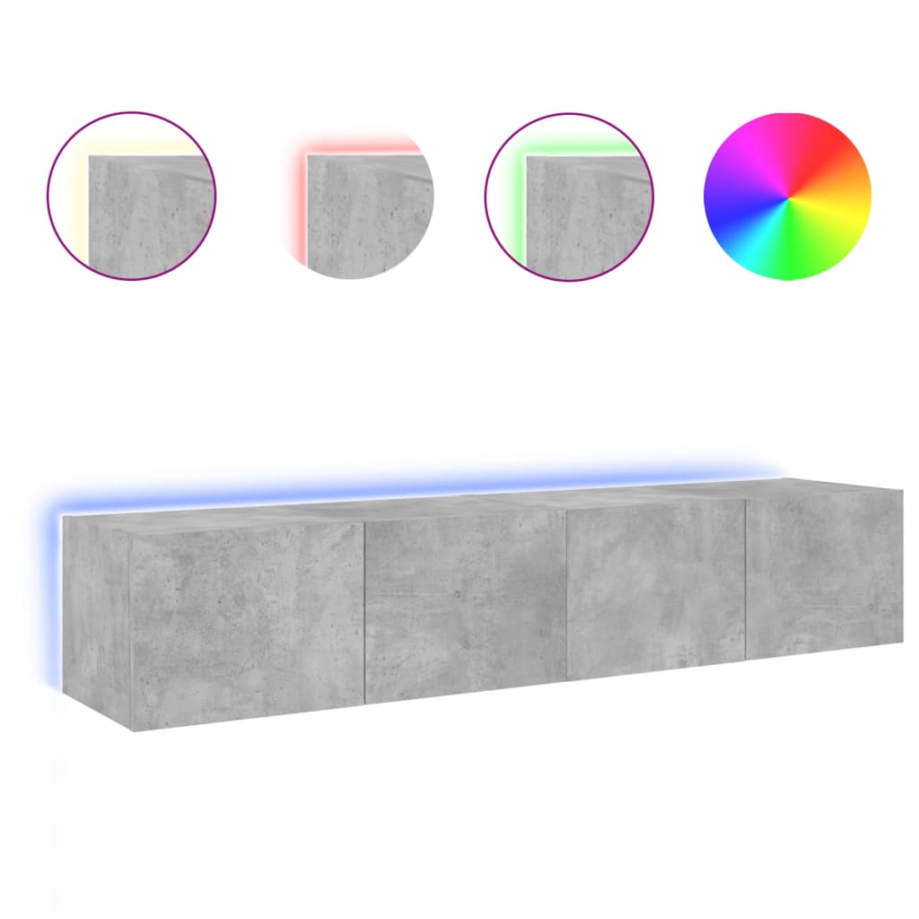 Meubles TV muraux et lumières LED 2pcs gris béton 80x35x31 cm