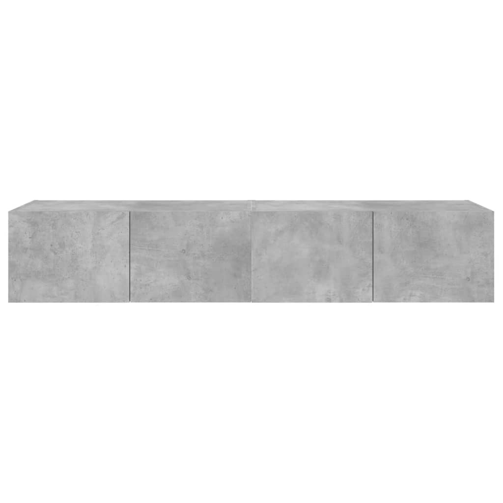 Meubles TV muraux et lumières LED 2pcs gris béton 80x35x31 cm