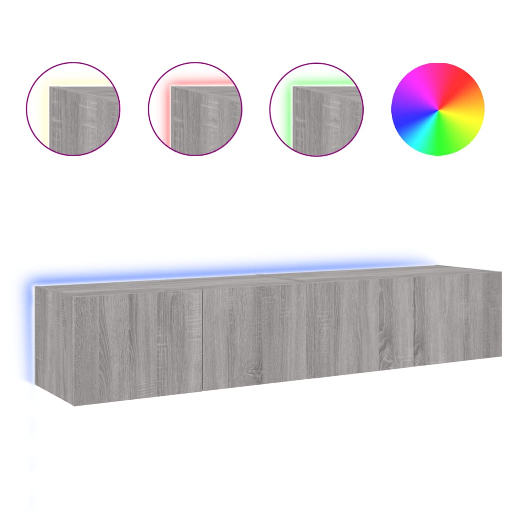 Meubles TV muraux et lumières LED 2pcs sonoma gris 80x35x31 cm