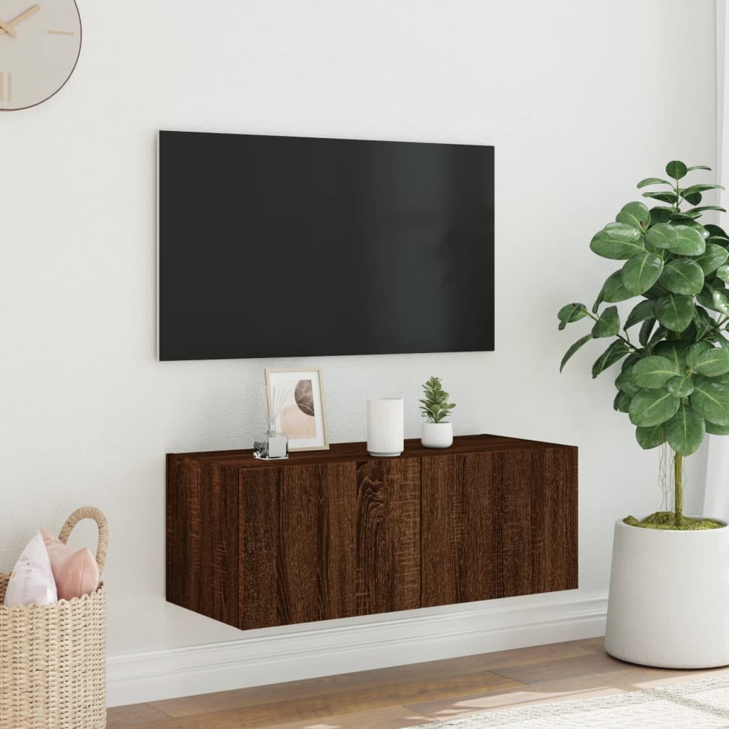 Gabinete de TV de pared con luces LED Enabrocks Brown 80x35x31 cm