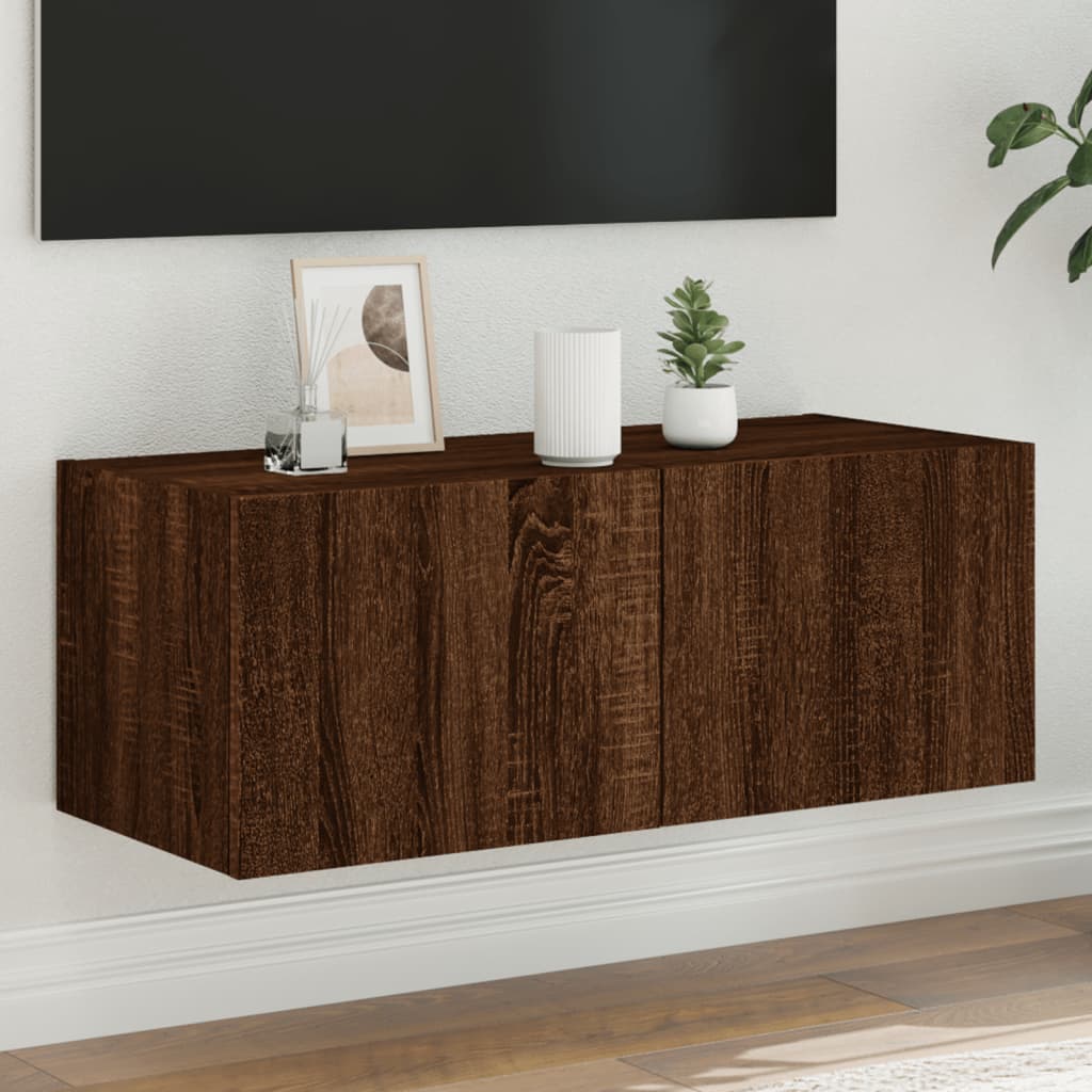Gabinete de TV de pared con luces LED Enabrocks Brown 80x35x31 cm