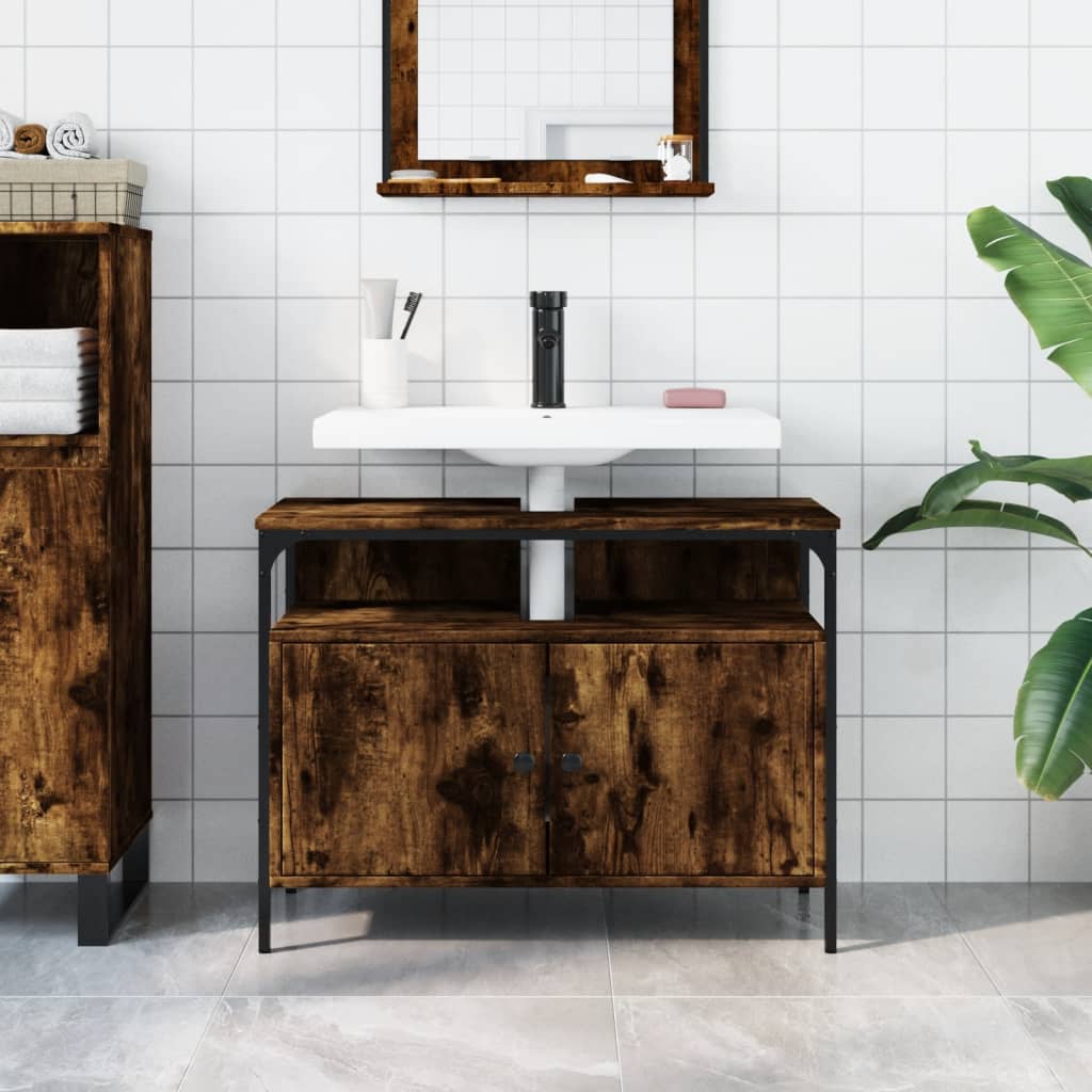 Lavandino per bagno in quercia fumo 60x30x60 cm