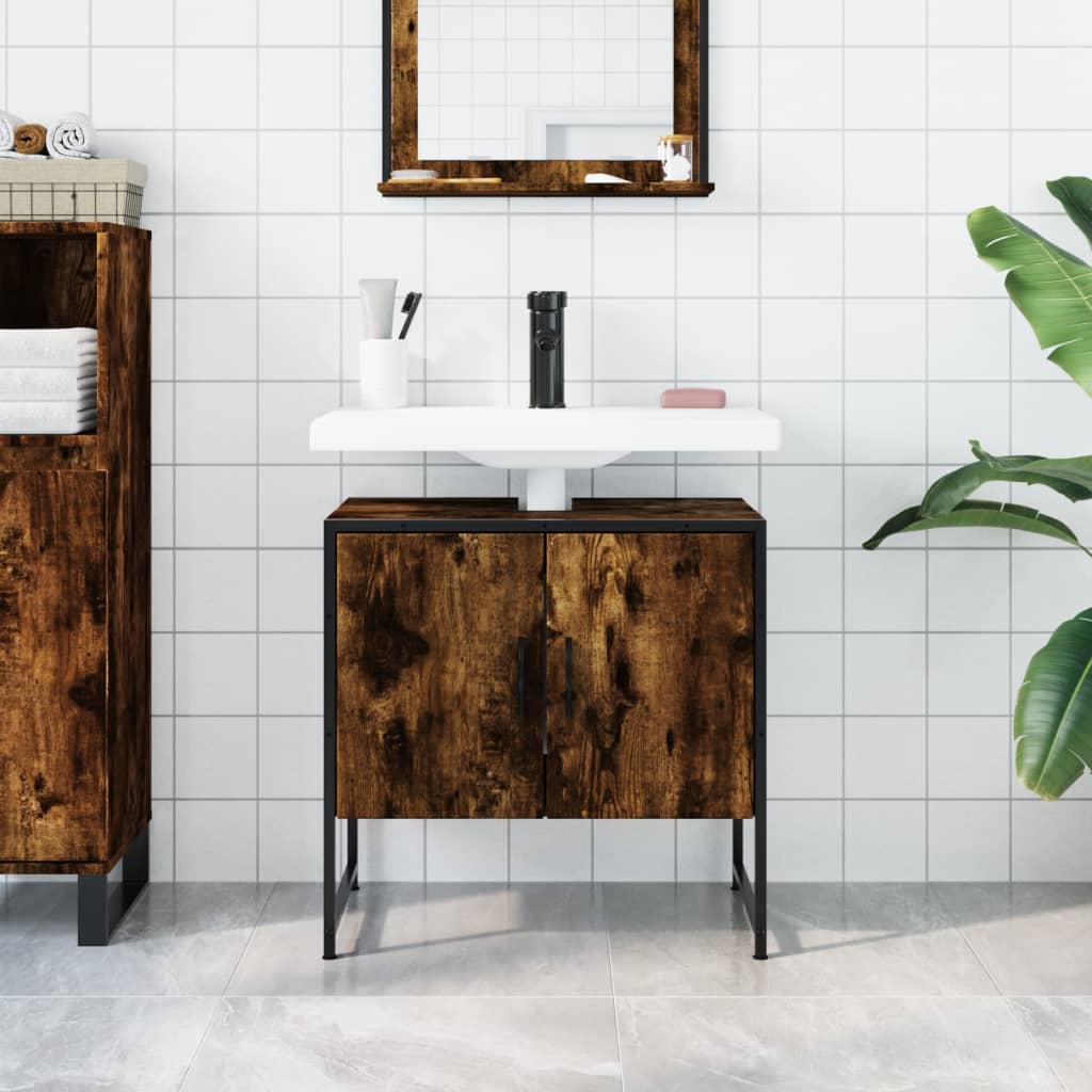 Lavandino per bagno in quercia fumo 60x33x60 cm
