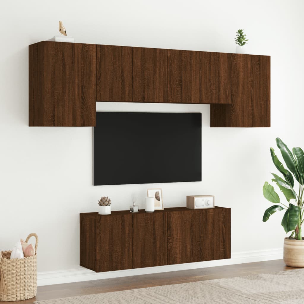 Unités murales TV 6 pcs chêne marron bois d'ingénierie
