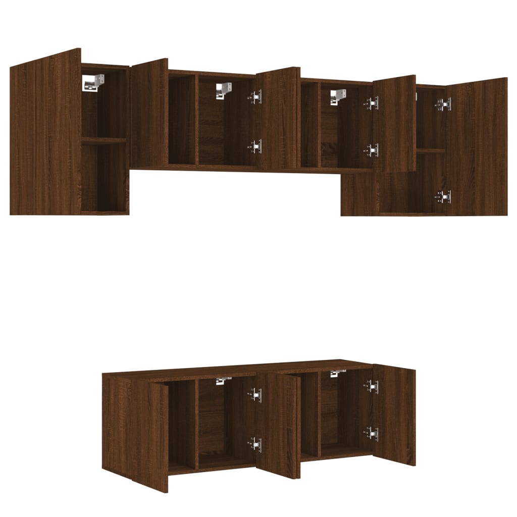 Unités murales TV 6 pcs chêne marron bois d'ingénierie