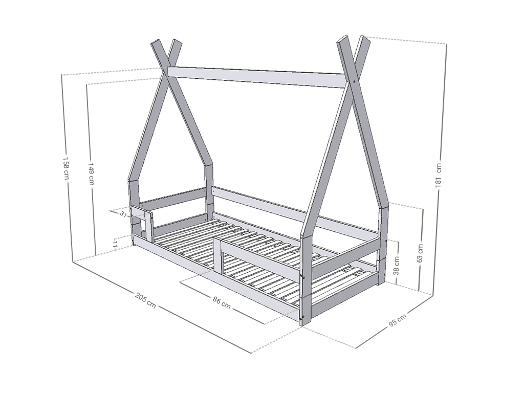 Lit tipi montessori évolutif en lit simple SAFE 9 en 1