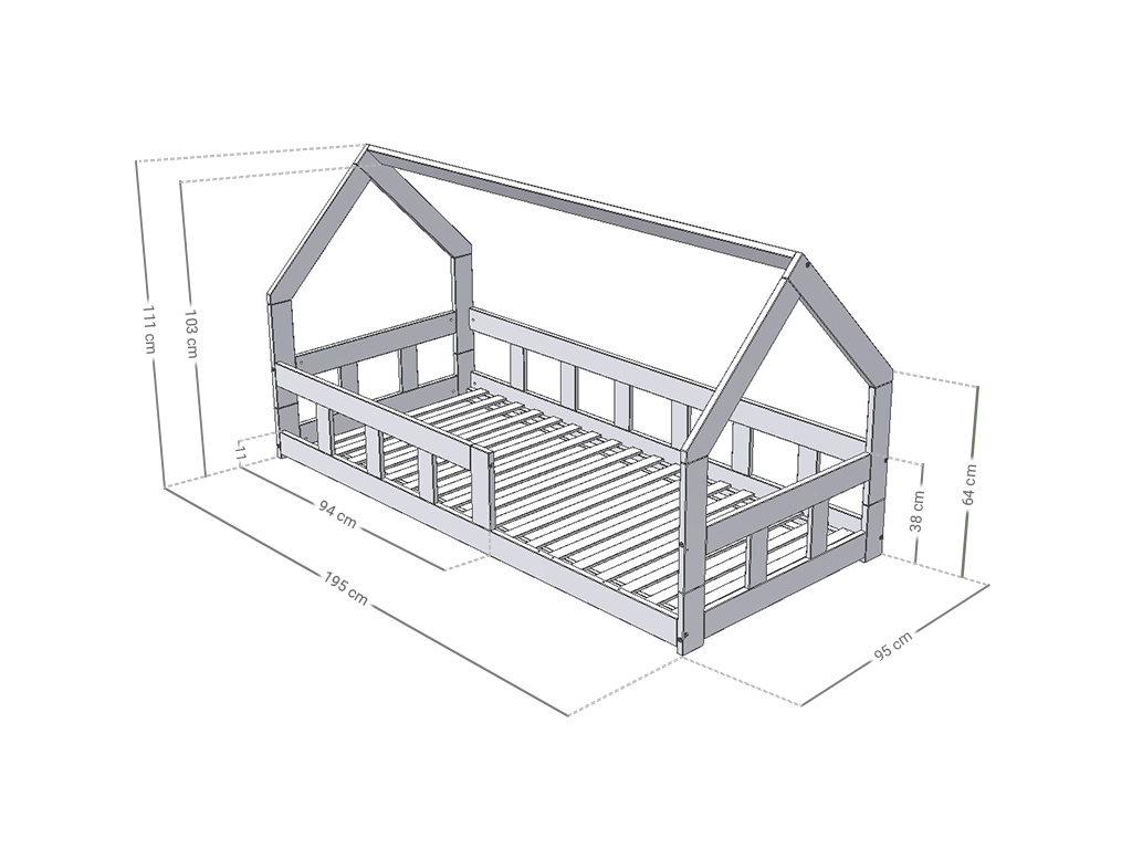 Lit cabane montessori évolutif en lit simple FENCE 6 en 1