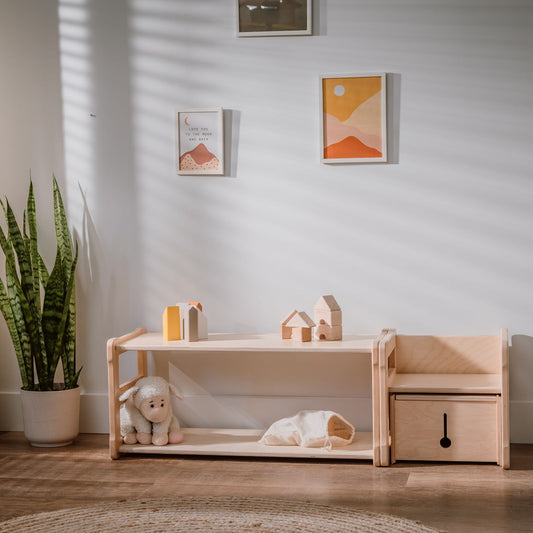 Set of Montessori START shelf with a chair - Natural